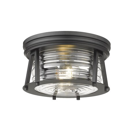 Z-Lite Cape Harbor 2 Light Flush Mount, Matte Black & Clear 491F2-MB